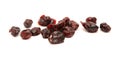 A handful of dark red dried cranberries isolated