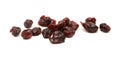 A handful of dark red dried cranberries isolated