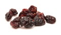 A handful of dark red dried cranberries isolated