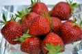 A handful of delicious strawberries on a decorative glass plate Royalty Free Stock Photo