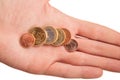 Handful of euro coins in hand Royalty Free Stock Photo