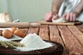 Handful of flour on a rustic kitchen Royalty Free Stock Photo