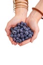 Handful of freshness. Cropped studio shot of a bunch of blueberries in a persons cupped hands.
