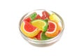Handful of fruit colored jelly in a glass cup Royalty Free Stock Photo