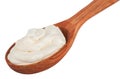 Handful of mayonnaise in wooden spoon isolate Royalty Free Stock Photo