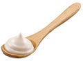 Handful of mayonnaise in wooden spoon.