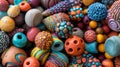 A handful of molded clay beads each one unique in shape and color.