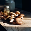 a handful of mushrooms on the table Royalty Free Stock Photo