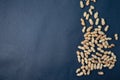 Handful peanuts on a dark background, top view with place for text. Royalty Free Stock Photo