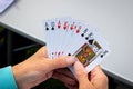 A handful of playing cards, to play the favorite game of belote Royalty Free Stock Photo