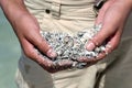 Handful of sand and seashells