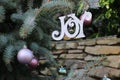 Sparkly Holiday tree decorations spell JOY