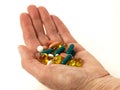 Handfull of pills, isolated Royalty Free Stock Photo
