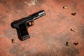 Handgun on the concrete red backgroound Royalty Free Stock Photo