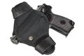 Handgun in the nylon holster. Isolated