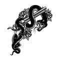 Handgun with snake. Viper. Design element for poster, t shirt, card.