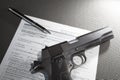 Handgun transfer paperwork Royalty Free Stock Photo