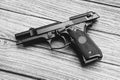 Handgun, Weapon series, Modern U.S. Army handgun M9 close-up. Royalty Free Stock Photo