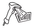 Handheld barcode scanner with bar code line art icon for apps or websites
