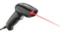 Handheld black barcode scanner with a red laser beam for retail Royalty Free Stock Photo