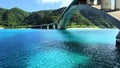 Handheld Footage of Clear water below Aka island bridge, Kerama, Okinawa Japan.