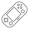 Handheld game console thin line icon. Portable game pad vector illustration isolated on white. Gaming outline style