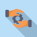 Flat design vector of two hands holding a mechanical gear Royalty Free Stock Photo