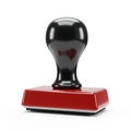 Handheld rubber stamp with a red rectangular base and a black rounded handle. The Royalty Free Stock Photo