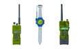 Handheld Transceiver or Walkie-talkie as Portable Radio Device with Antenna Vector Set