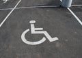 Handicap icon. Parking lot with handicap sign and symbol. Empty handicapped reserved parking space with wheelchair symbol. Disable Royalty Free Stock Photo