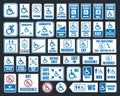 Handicap icons, parking and toilet signs, disabled people Royalty Free Stock Photo