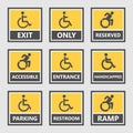 Handicap labels and signs, disabled people icons and stickers Royalty Free Stock Photo