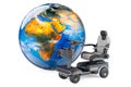 Handicap scooter with Earth Globe, 3D rendering
