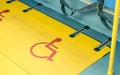 Handicap seat design for disabled people in the bus, priority seating wheelchair symbol, transportation interior