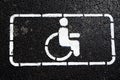 Handicap symbol on road. Road marking on the asphalt with parking spaces for the disabled. Royalty Free Stock Photo