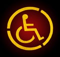 Handicap yellow parking sign on asphalt, persons with disabilities Royalty Free Stock Photo