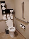 A handicapped accessible toilet equipped with white towels on the wall