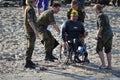 Handicapped athlete at a triathlon Royalty Free Stock Photo