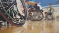 Handicapped basketball player in a wheelchair during sportive training Royalty Free Stock Photo