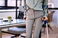 Handicapped Businesswoman Walking With Crutches