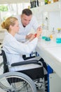 Handicapped chemist in lab Royalty Free Stock Photo