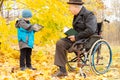 Handicapped elder man with one leg amputated