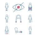 Handicapped line style icon set vector design