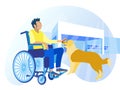 Handicapped Character in Wheelchair Petting Dog