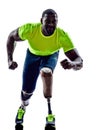 Handicapped man joggers starting line legs prosthesis silhouette Royalty Free Stock Photo