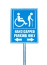 Handicapped parking only sign isolated on white background Royalty Free Stock Photo