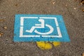 Handicapped sign mark parking spot, disabled parking permit sign on pole with convenience store in gas station area Royalty Free Stock Photo