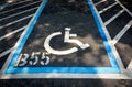 Handicapped sign parking spot, disabled parking permit sign painted on road Royalty Free Stock Photo