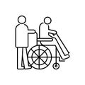 Black line icon for Handicapped, therapy and wheelchair Royalty Free Stock Photo