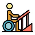 Handicapped wheelchair at stairs icon color outline vector